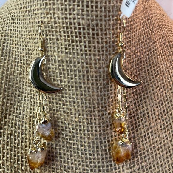 Brazilian Citrine Point Moon Dangle Earrings in Goldtone 27.00 ctw - Picture 10 of 14